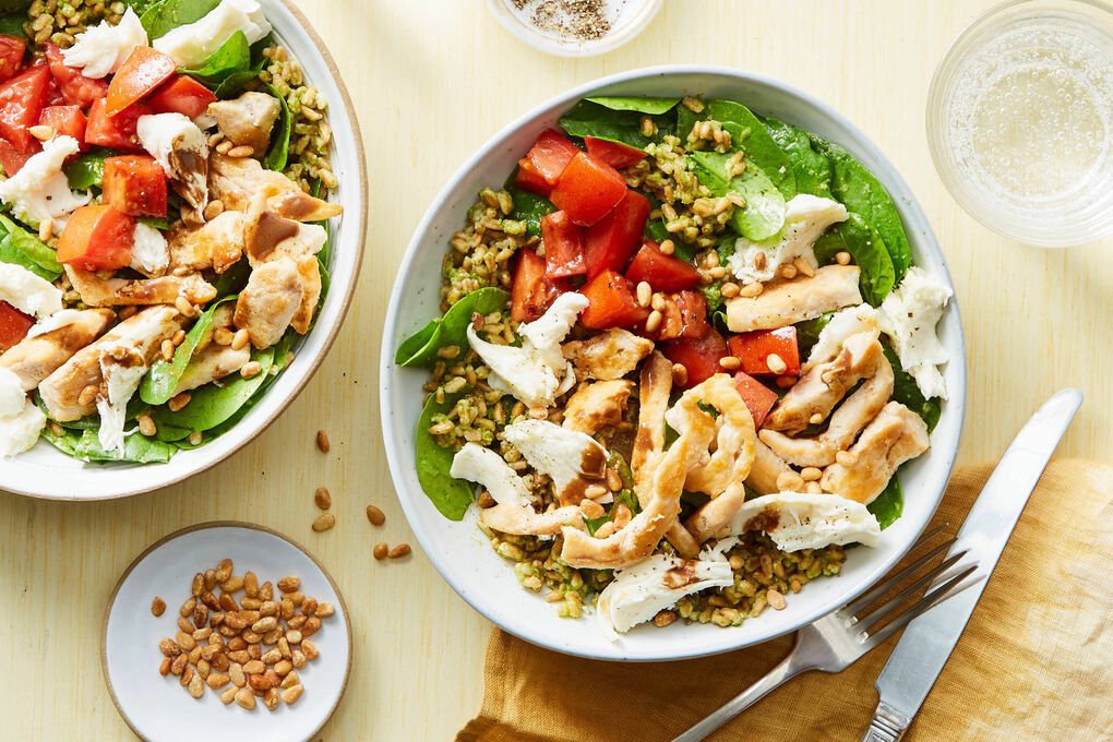 Caprese Farro Salad with Pesto Vinaigrette